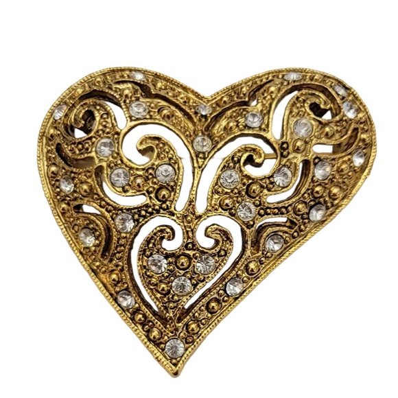 1928 Brand Clear Rhinestone Heart Pin Brooch K119 - Picture 9 of 9